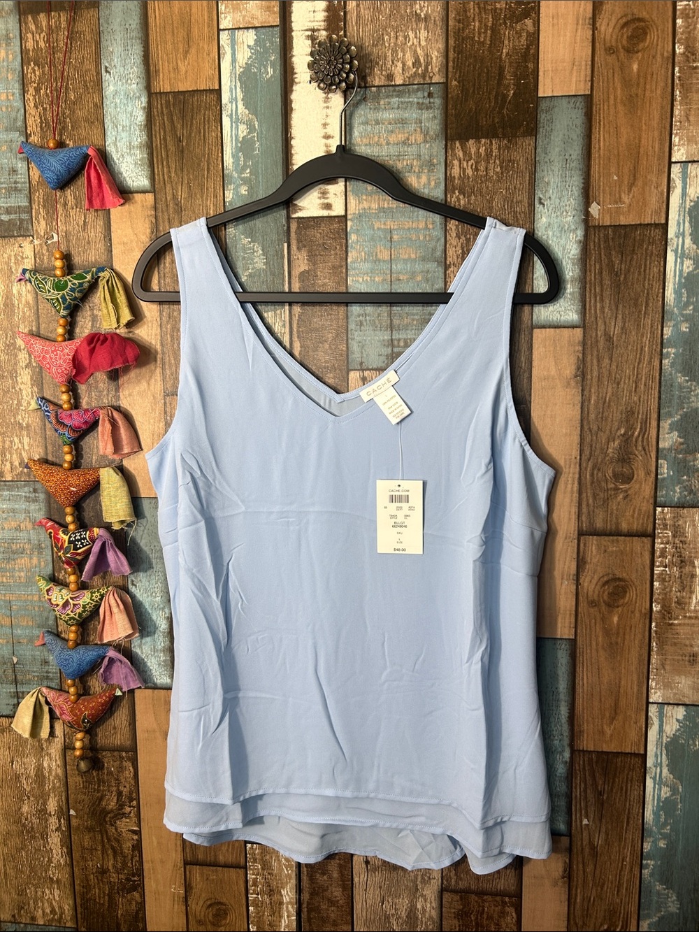 Cache Light Blue V-Neck Layered Chiffon Camisole